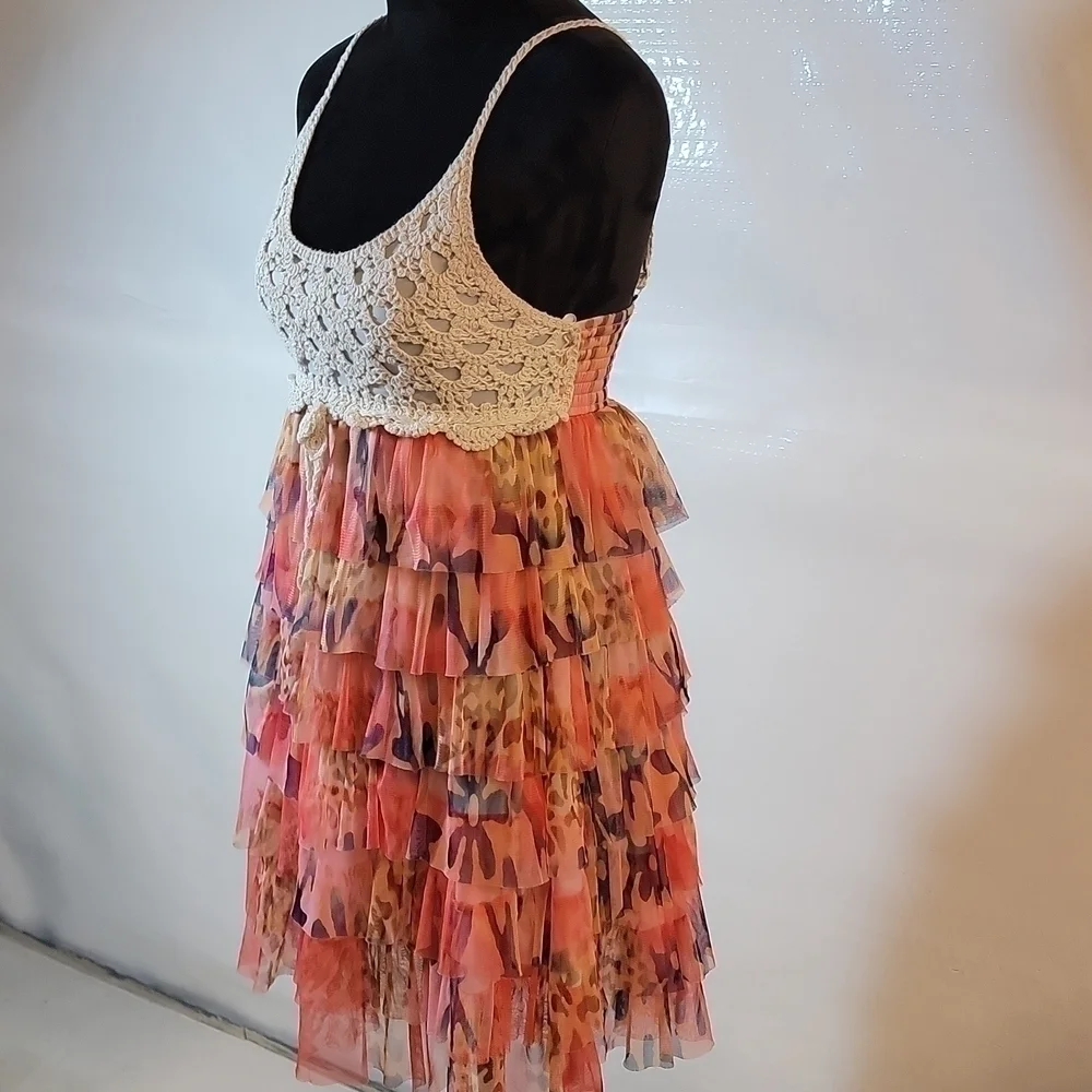 RUFFLED Crochet Multi-Color Dress S Small - Picture 3 of 13